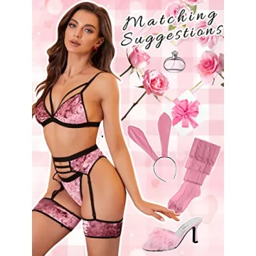 Elegant popiv Women's Sexy Lingerie Set 4 Piece