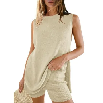 Panadila Womens 2024 Summer Lounge Sets 2 Piece Outfits Beach Vacation Outfits Tank Top and Shorts S...