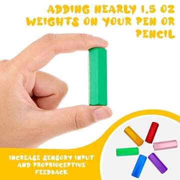 Chinco 6 Pieces Pencil Weights Kit Handwriting Aid Metal Pencil Weights Weighted Holder for Handwriting Autism Learning Materials(Red, Yellow, Blue, Green, Pink, Purple)