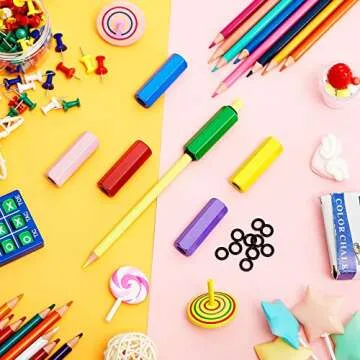 Chinco 6 Pieces Pencil Weights Kit Handwriting Aid Metal Pencil Weights Weighted Holder for Handwriting Autism Learning Materials(Red, Yellow, Blue, Green, Pink, Purple)