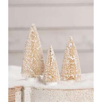 Bethany Lowe 5"-7" Tall Snowy Ivory Bottle Brush Village Trees, Set of 3