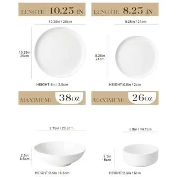 MALACASA Plates and Bowls Sets, 24 Pieces Modern Porcelain Dinnerware Set for 6 Ceramic Dishware Dis...