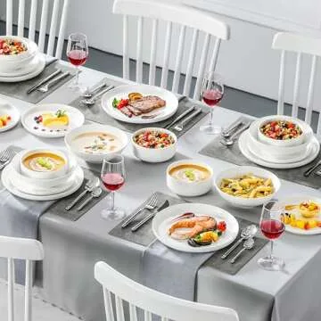 MALACASA Plates and Bowls Sets, 24 Pieces Modern Porcelain Dinnerware Set for 6 Ceramic Dishware Dishes White Kitchen Dinner Dining Ware Set Microwave and Dishwasher Safe, Series LUNA