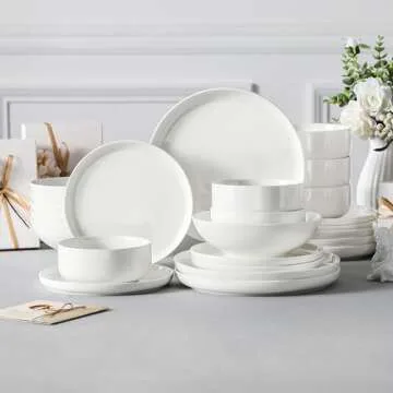 MALACASA Plates and Bowls Sets, 24 Pieces Modern Porcelain Dinnerware Set for 6 Ceramic Dishware Dishes White Kitchen Dinner Dining Ware Set Microwave and Dishwasher Safe, Series LUNA