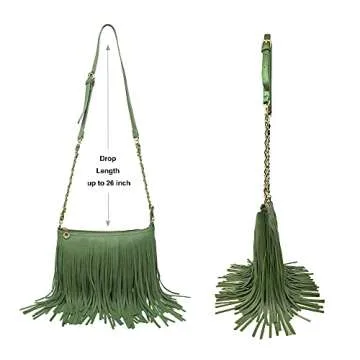 Solene Fringe Crossbody Shoulder Bag with Strap, Tassel Messenger bag, Country Style Western Fringe Purse for Women - E031(Olive)