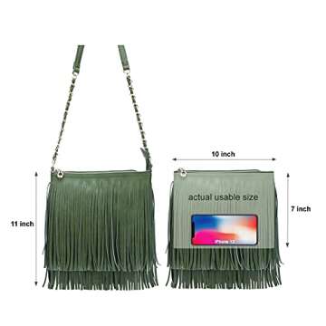 Solene Fringe Crossbody Shoulder Bag with Strap, Tassel Messenger bag, Country Style Western Fringe Purse for Women - E031(Olive)