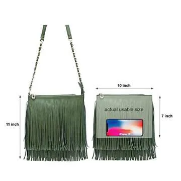 Solene Fringe Crossbody Shoulder Bag with Strap, Tassel Messenger bag, Country Style Western Fringe Purse for Women - E031(Olive)