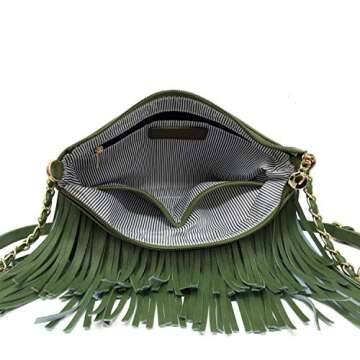 Solene Fringe Crossbody Shoulder Bag with Strap, Tassel Messenger bag, Country Style Western Fringe Purse for Women - E031(Olive)