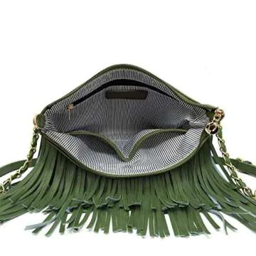 Solene Fringe Crossbody Shoulder Bag with Strap, Tassel Messenger bag, Country Style Western Fringe Purse for Women - E031(Olive)