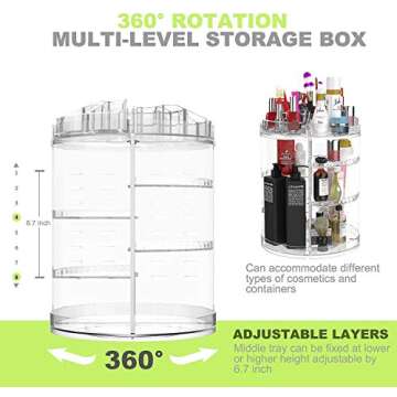 Boxalls Makeup Organizer Rotating, 8-Layer Large Capacity Cosmetics Organizer, 360 Adjustable Skincare Spinning Stand, Clear Makeup Carousel for Vanity, Countertop -Plus Size