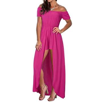 BIUBIU Women's Off Shoulder Floral Rayon Party Split Maxi Romper Dress Long Summer Beach Sundress