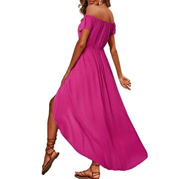 BIUBIU Women's Off Shoulder Floral Rayon Party Split Maxi Romper Dress Long Summer Beach Sundress