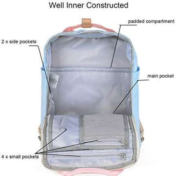 Himawari Backpack/Travel Backpack for Women 14.9" College Vintage Waterproof Bag ， Work Backpack for 14inch Laptop(-HIM-01#pink&blue)