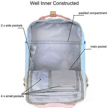 Himawari Backpack/Travel Backpack for Women 14.9" College Vintage Waterproof Bag ， Work Backpack for 14inch Laptop(-HIM-01#pink&blue)