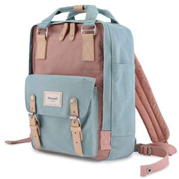 Himawari Backpack/Travel Backpack for Women 14.9" College Vintage Waterproof Bag ， Work Backpack for 14inch Laptop(-HIM-01#pink&blue)