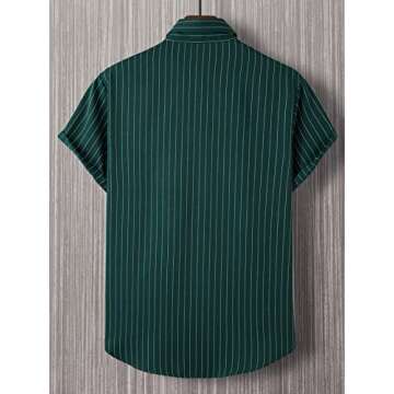 COZYEASE Men's Button Down Shirt Short Sleeve Collar Neck Casual Shirts Tops Dark Green S-CESTT20240807