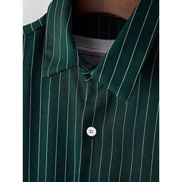 COZYEASE Men's Button Down Shirt Short Sleeve Collar Neck Casual Shirts Tops Dark Green S-CESTT20240807