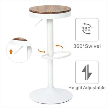 Kidol & Shellder Bar Stools Set of 2 White,Wooden Seat Counter Stools,Swivel Adjustable Barstools,8 Mins Quick Assembly,Loads Up to 300lbs