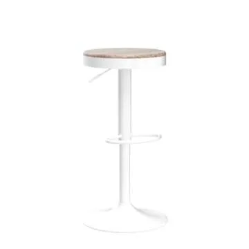 Kidol & Shellder Bar Stools Set of 2 White,Wooden Seat Counter Stools,Swivel Adjustable Barstools,8 Mins Quick Assembly,Loads Up to 300lbs