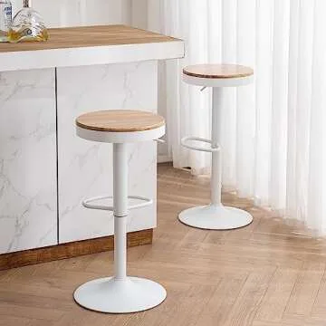 Kidol & Shellder Bar Stools Set of 2 White,Wooden Seat Counter Stools,Swivel Adjustable Barstools,8 Mins Quick Assembly,Loads Up to 300lbs