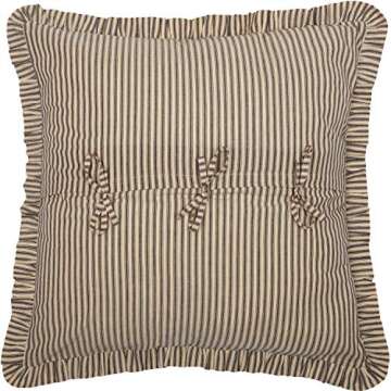 VHC Brands Sawyer Mill Charcoal Ticking Stripe Collection Farmhouse Style Pillow Cover Sham (Euro Sh...