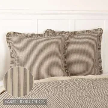 VHC Brands Sawyer Mill Charcoal Ticking Stripe Collection Farmhouse Style Pillow Cover Sham (Euro Sham 26x26)