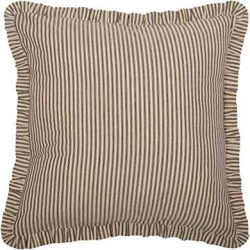 VHC Brands Sawyer Mill Charcoal Ticking Stripe Collection Farmhouse Style Pillow Cover Sham (Euro Sham 26x26)