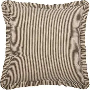VHC Brands Sawyer Mill Charcoal Ticking Stripe Collection Farmhouse Style Pillow Cover Sham (Euro Sham 26x26)