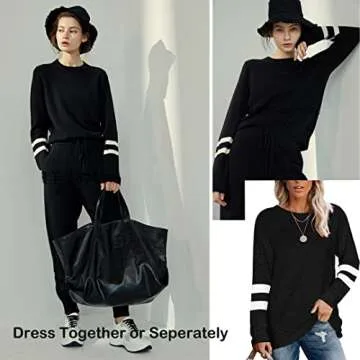 Ekouaer Sweatsuits Womens Loungewear Set Tracksuit Long Sleeve Pajamas Set with Pockets 2 Piece Outfits Lounge Sets Black XX-Large