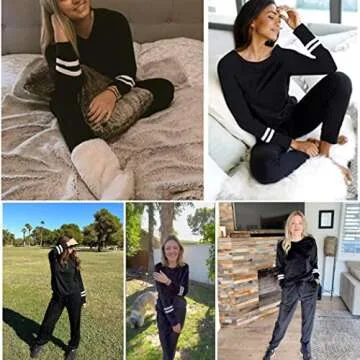 Ekouaer Sweatsuits Womens Loungewear Set Tracksuit Long Sleeve Pajamas Set with Pockets 2 Piece Outfits Lounge Sets Black XX-Large