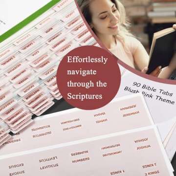 Laminated Bible Tabs (Gold Foil Stamped Lettering), Bible Journaling Supplies, Bible Book Tabs, Christian Gift, 66 Bible Tabs Old and New Testament, Including 24 Blank Tabs (Pink)