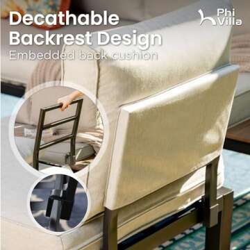 PHI VILLA 6-Piece Metal Outdoor Sectional Sofa Sets Wrought Iron Patio Loveseat Conversation Sets with Coffee Table & Cushions Garden Furniture Sets, Light Grey