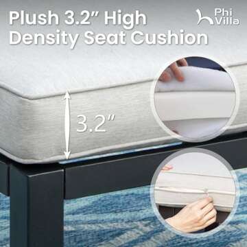 PHI VILLA 6-Piece Metal Outdoor Sectional Sofa Sets Wrought Iron Patio Loveseat Conversation Sets with Coffee Table & Cushions Garden Furniture Sets, Light Grey