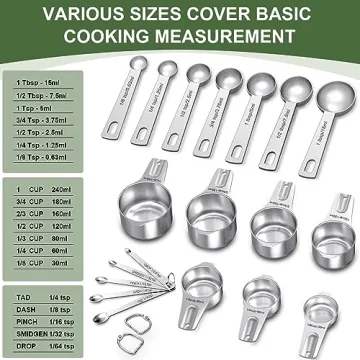 Stainless Steel Measuring Cup & Spoon Set - 21 Pieces