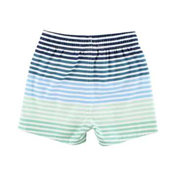 RUGGEDBUTTS Boys UPF50+ Sun Protection Striped Color Block Swim Trunks - Green, 3-6m