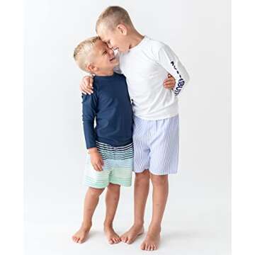 RUGGEDBUTTS Boys UPF50+ Sun Protection Striped Color Block Swim Trunks - Green, 3-6m