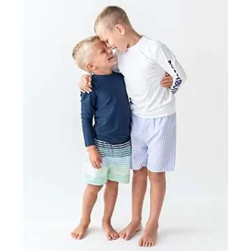 RUGGEDBUTTS Boys UPF50+ Sun Protection Striped Color Block Swim Trunks - Green, 3-6m