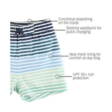 RUGGEDBUTTS Boys UPF50+ Sun Protection Striped Color Block Swim Trunks - Green, 3-6m