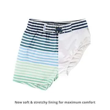 RUGGEDBUTTS Boys UPF50+ Sun Protection Striped Color Block Swim Trunks - Green, 3-6m