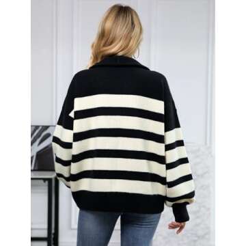 Stylish Oversized Striped Quarter Zip Pullover Sweater