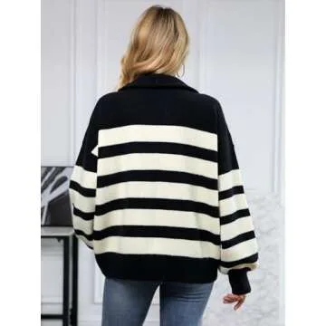 Stylish Oversized Striped Quarter Zip Pullover Sweater