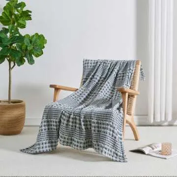 Great Bay Home 100% Cotton Waffle Weave Navy Full Queen Blanket for Bed or Couch. Prewashed & Preshrunk, Unique Woven Design, Textured Bed Blanket (Full/Queen, Navy/White)