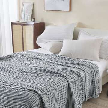 Great Bay Home 100% Cotton Waffle Weave Navy Full Queen Blanket for Bed or Couch. Prewashed & Preshrunk, Unique Woven Design, Textured Bed Blanket (Full/Queen, Navy/White)