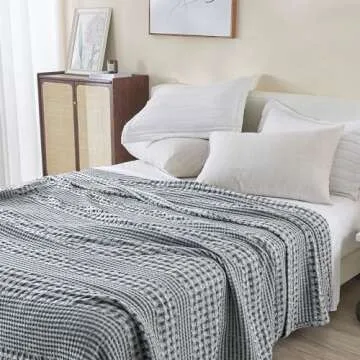 Great Bay Home 100% Cotton Waffle Weave Navy Full Queen Blanket for Bed or Couch. Prewashed & Preshrunk, Unique Woven Design, Textured Bed Blanket (Full/Queen, Navy/White)