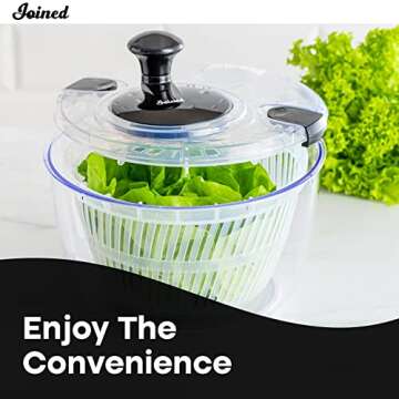 Joined Salad Spinner with Drain, Bowl, and Colander - Quick and Easy Multi-Use Lettuce Spinner, Vegetable Dryer, Fruit Washer, Pasta and Fries Spinner - 3.7 Qt