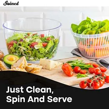 Joined Salad Spinner with Drain, Bowl, and Colander - Quick and Easy Multi-Use Lettuce Spinner, Vegetable Dryer, Fruit Washer, Pasta and Fries Spinner - 3.7 Qt