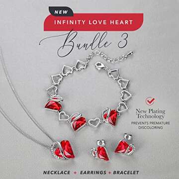 Leafael Infinity Love Heart Necklace, Stud Earrings, and Bracelet for Women, July Birthstone Crystal...