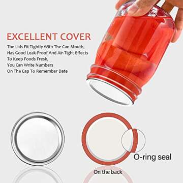 Canning Lids 200 PCS Mason Canning Jar Lids Regular Mouth Reusable Leak Proof SplitType Lids Silver Jar Secure Caps and Bands with Silicone Seals Ring Food Grade Material Safe and AntiRust Canning