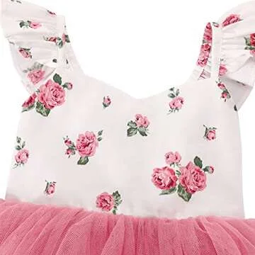 Flofallzique Floral Toddler Tulle Dress Summer Baby Wedding Party First Birthday Tutu Outfit（1 Year, Dusty Pink