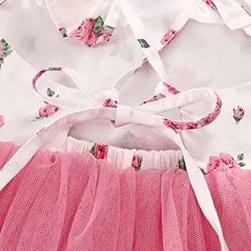 Flofallzique Floral Toddler Tulle Dress Summer Baby Wedding Party First Birthday Tutu Outfit（1 Year, Dusty Pink